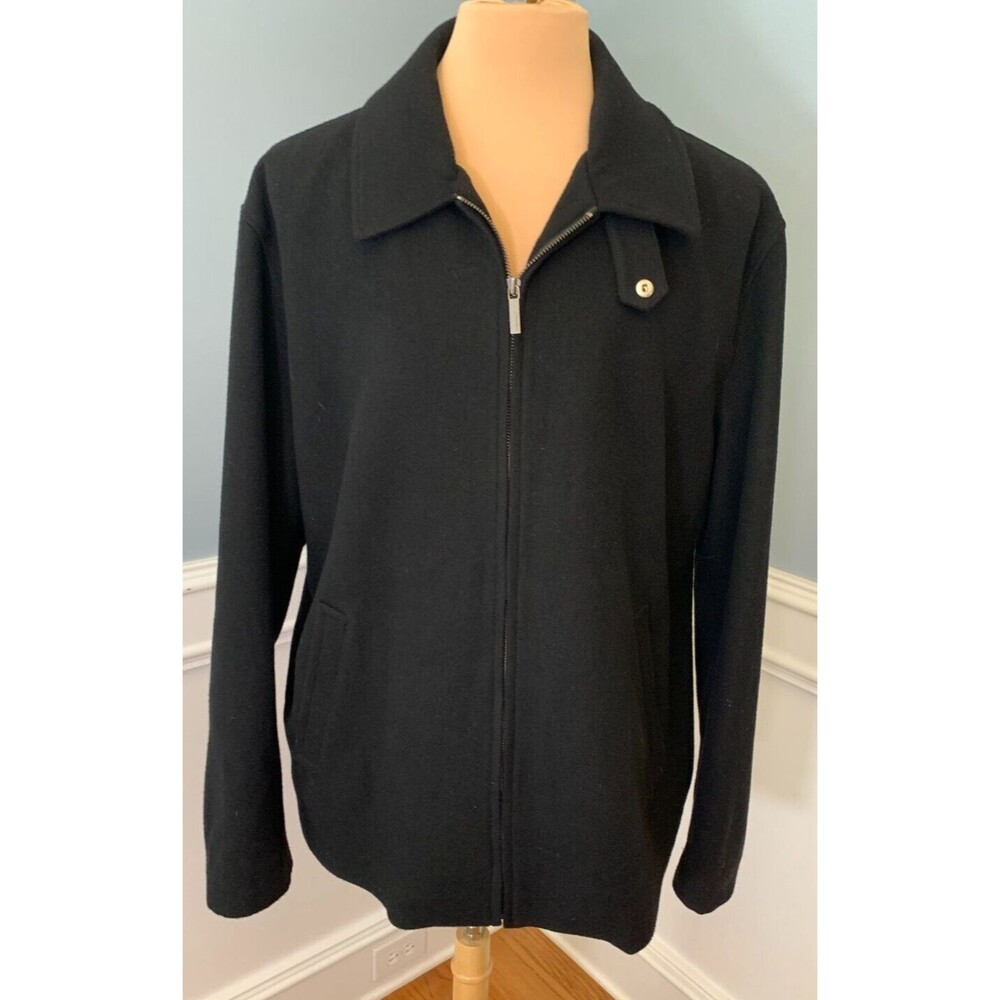 Perry Ellis Jacket Mens 2XL Bomber Military Wool High Collar Lined Preppy Zip Up